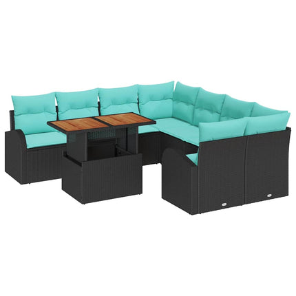 Trädgårdsoffset med lagring 9 pcs Svart Poly rattan