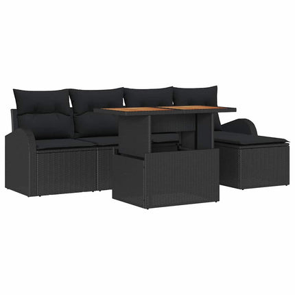 Trädgårdsoffset med lagring 6 pcs Svart Poly rattan