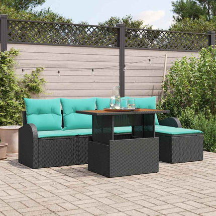 Trädgårdsoffset med lagring 6 pcs Svart Poly rattan