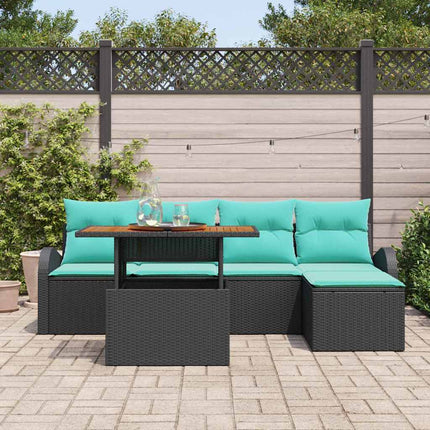 Trädgårdsoffset med lagring 6 pcs Svart Poly rattan