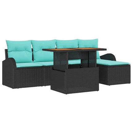 Trädgårdsoffset med lagring 6 pcs Svart Poly rattan