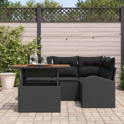 Trädgårdsoffset med lagring 5 pcs Svart Poly rattan