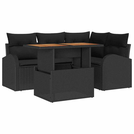 Trädgårdsoffset med lagring 5 pcs Svart Poly rattan