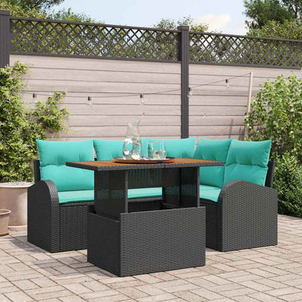 Trädgårdsoffset med lagring 5 pcs Svart Poly rattan