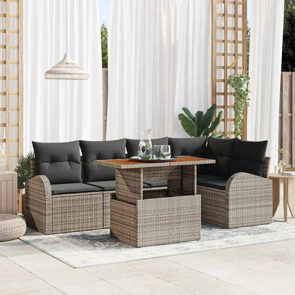 Trädgårdsoffset med lagring 6 pcs Grå Poly rattan