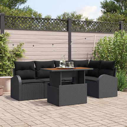 Trädgårdsoffset med lagring 6 pcs Svart Poly rattan