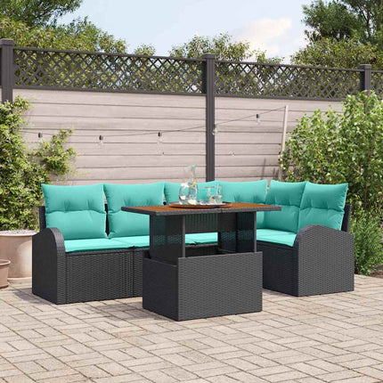 Trädgårdsoffset med lagring 6 pcs Svart Poly rattan