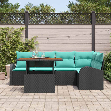 Trädgårdsoffset med lagring 6 pcs Svart Poly rattan