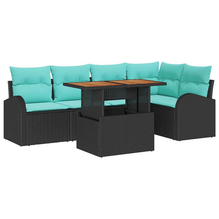 Trädgårdsoffset med lagring 6 pcs Svart Poly rattan