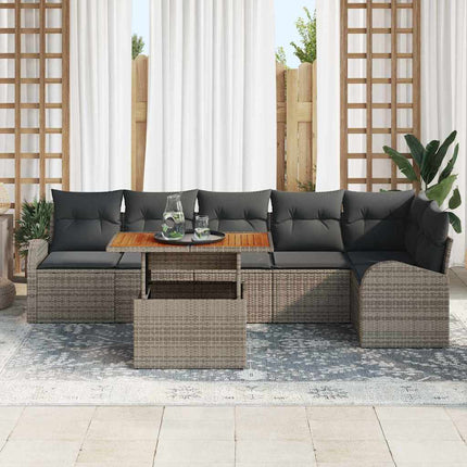 Trädgårdsoffset med lagring 7 pcs Grå Poly rattan