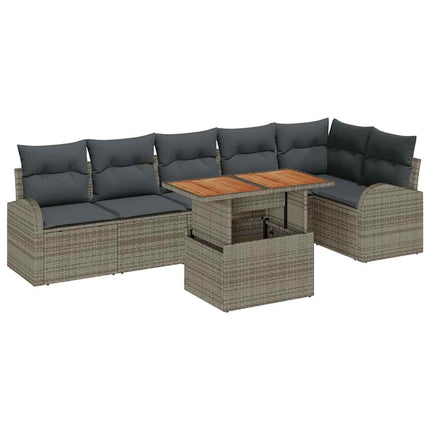 Trädgårdsoffset med lagring 7 pcs Grå Poly rattan