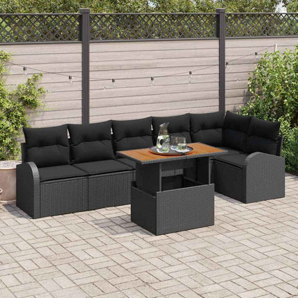 Trädgårdsoffset med lagring 7 pcs Svart Poly rattan