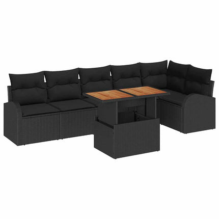 Trädgårdsoffset med lagring 7 pcs Svart Poly rattan