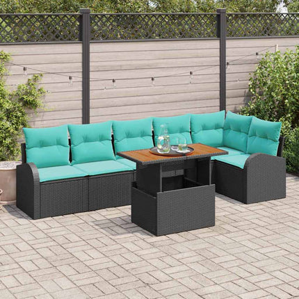 Trädgårdsoffset med lagring 7 pcs Svart Poly rattan