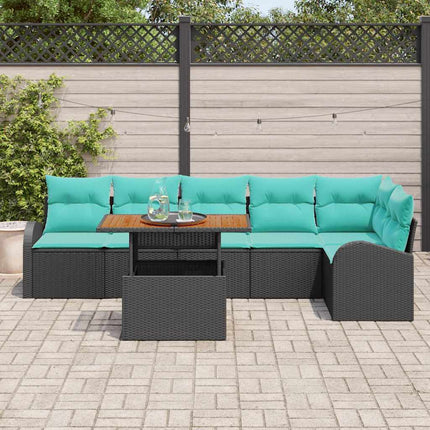 Trädgårdsoffset med lagring 7 pcs Svart Poly rattan