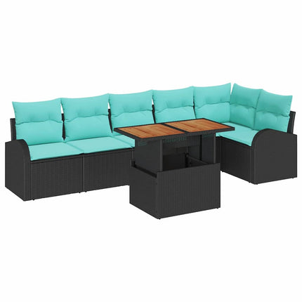 Trädgårdsoffset med lagring 7 pcs Svart Poly rattan