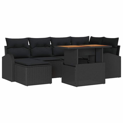 Trädgårdsoffset 7 st Svart Poly rattan