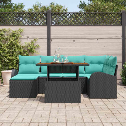 Trädgårdsoffset med lagring 7 pcs Svart Poly rattan