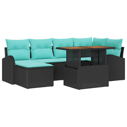 Trädgårdsoffset med lagring 7 pcs Svart Poly rattan