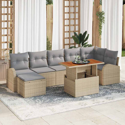 Trädgårdsoffset med lagring 8 pcs Beige Poly rattan