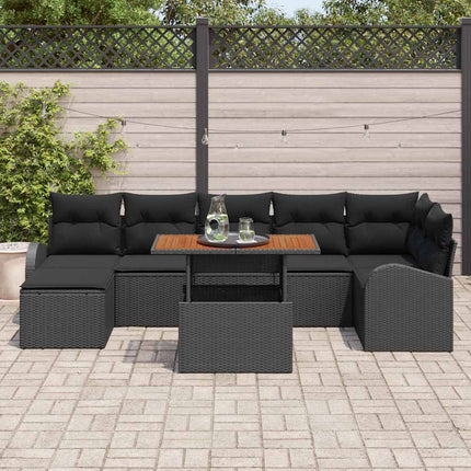 Trädgårdsoffset med lagring 8 pcs Svart Poly rattan