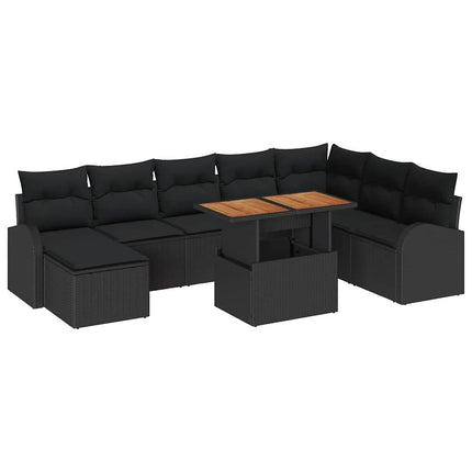 Trädgårdsoffset med lagring 9 pcs Svart Poly rattan