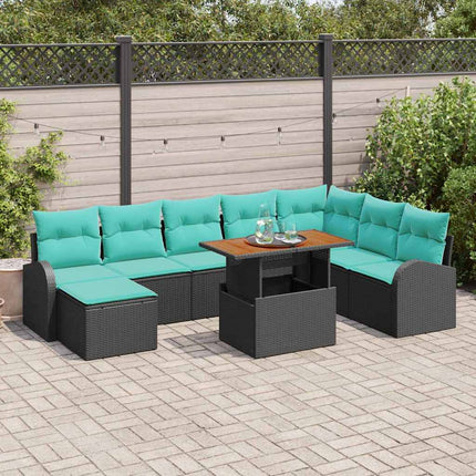 Trädgårdsoffset med lagring 9 pcs Svart Poly rattan