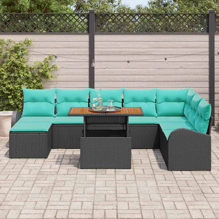 Trädgårdsoffset med lagring 9 pcs Svart Poly rattan