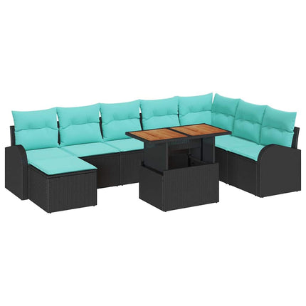 Trädgårdsoffset med lagring 9 pcs Svart Poly rattan