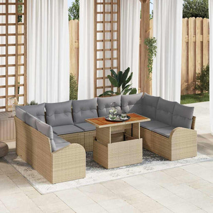 Trädgårdsoffset med lagring 10 pcs Beige Poly rattan
