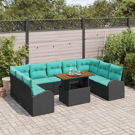 Trädgårdsoffset med lagring 10 pcs Svart Poly rattan