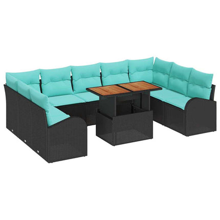 Trädgårdsoffset med lagring 10 pcs Svart Poly rattan