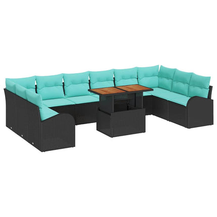Trädgårdsoffset med lagring 11 pcs Svart Poly rattan