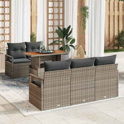 Trädgårdsoffset med lagring 6 pcs Grå Poly rattan