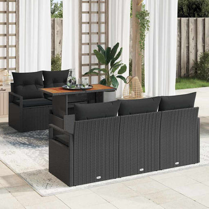 Trädgårdsoffset med lagring 6 pcs Svart Poly rattan
