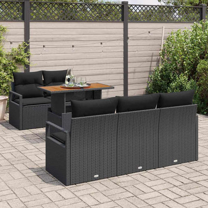 Trädgårdsoffset med lagring 6 pcs Svart Poly rattan