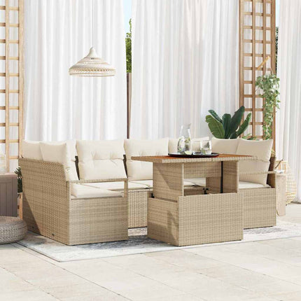 Trädgårdsoffset med lagring 7 pcs Beige Poly rattan