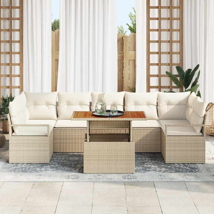 Trädgårdsoffset med lagring 8 pcs Beige Poly rattan