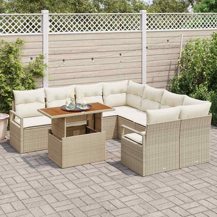 Trädgårdsoffset med lagring 9 pcs Beige Poly rattan
