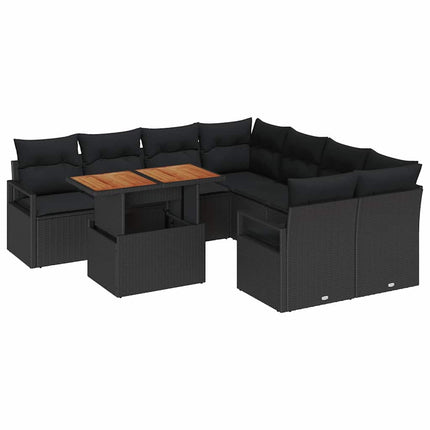 Trädgårdsoffset med lagring 9 pcs Svart Poly rattan