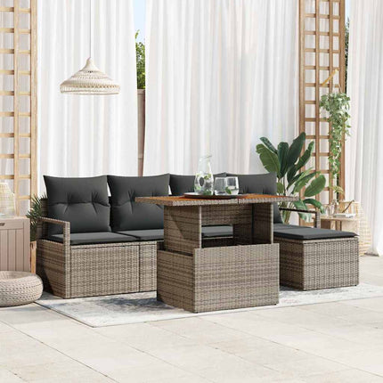 Trädgårdsoffset med lagring 6 pcs Grå Poly rattan