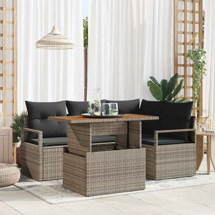 Trädgårdsoffset med lagring 5 pcs Grå Poly rattan