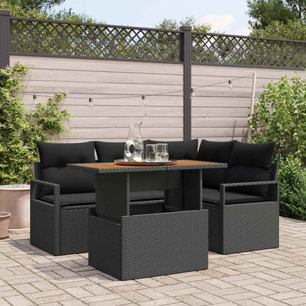 Trädgårdsoffset med lagring 5 pcs Svart Poly rattan