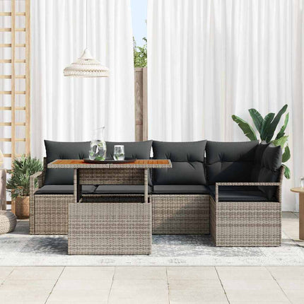 Trädgårdsoffset med lagring 6 pcs Grå Poly rattan