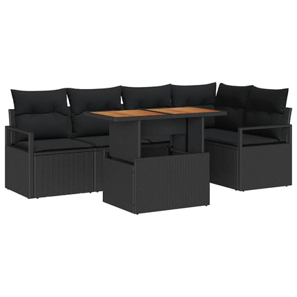 Trädgårdsoffset med lagring 6 pcs Svart Poly rattan