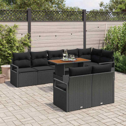 Trädgårdsoffset med lagring 9 pcs Svart Poly rattan
