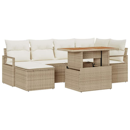 Trädgårdsoffset med lagring 7 pcs Beige Poly rattan