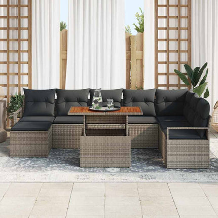 Trädgårdsoffset med lagring 9 pcs Grå Poly rattan