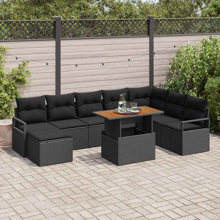 Trädgårdsoffset med lagring 9 pcs Svart Poly rattan