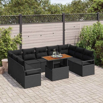 Trädgårdsoffset med lagring 10 pcs Svart Poly rattan